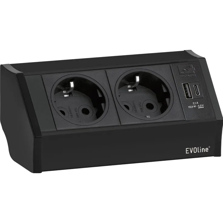 Evoline V-Dock Steckdosenelement 2 x Schuko, USB-A + C Charger schwarz (2 x, 2.50 m)