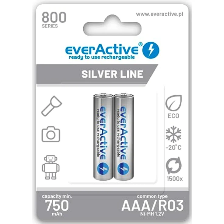 everActive Akku AAA 800 mAh 2 Stück, NI-MH, wiederaufladbare Batterien, vorgeladen, Silver Line 1.2V – Bild 1