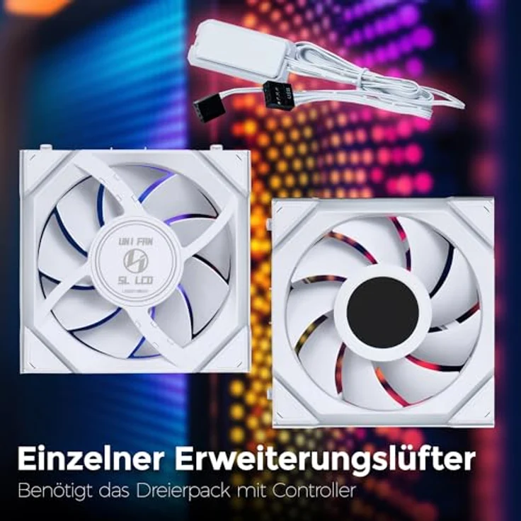 Lian Li UNI FAN SL Wireless LCD Lüfter, ARGB, PWM - 120 mm, weiß - Leistungsstarker Gehäuselüfter mit kabelloser Synchronisation – Bild 3