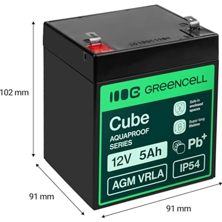 Green Cell GC-AGM12V5AH-J, Bleiakku Blei-Vlies (AGM) 5Ah 12V mit IP54 Zertifizierung für hohen Schutz gegen Wasser und Staub – Bild 2