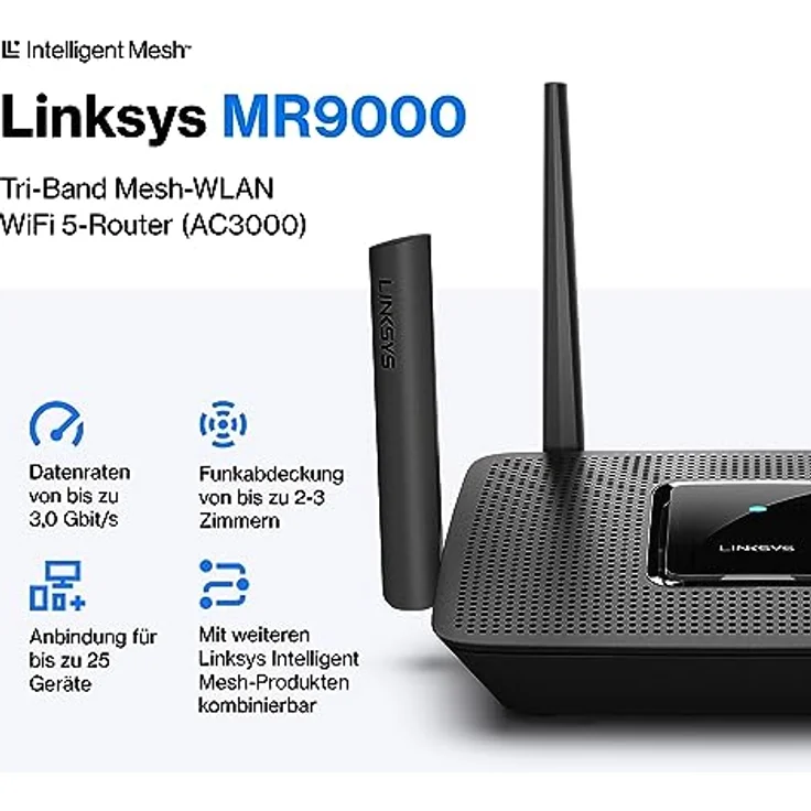 Linksys MR9000 Tri-Band Mesh-WLAN WiFi 5-Router (AC3000, kompatibel mit dem grenzenlosen Velop WLAN-System, 4 Gigabit-Ethernet-Ports, Kinderschutzfunktionen über die Linksys App, geeignet für Alexa) – Bild 2