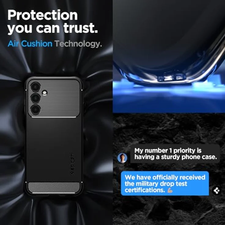 Spigen Rugged Armor Hülle Kompatibel mit Samsung Galaxy A25 5G -Schwarz, Einfarbiges TPU mit Karbon Look, Air Cushion Technologie, Schutzrand für Display und Kamera – Bild 5