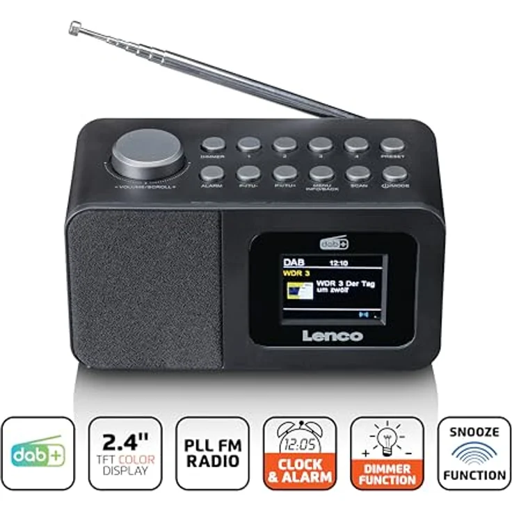 Lenco CR-625BK Radiowecker mit DAB+/FM, 2,4" Farbdisplay dimmbar, Doppelalarm, Sleeptimer, Schlummerfunktion, 30 Sender-Speicher, AUX-In, schwarz – Bild 3