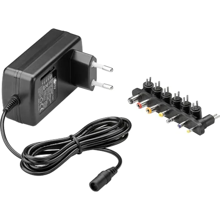Goobay 54799 Universal Netzteil 9V - 24V max 24 W Netzgerät mit Adapter 1x Klinkenstecker & 6x DC-Stecker 1500 mA Steckernetzteil Schwarz