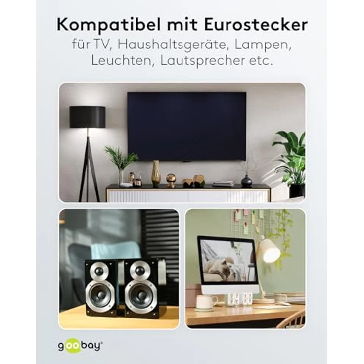 goobay 64616 Verlängerungskabel Eurostecker, 2 Meter Flachkabel mit erhöhtem Berührungsschutz für TV und Haushaltsgeräte, schwarz, max. 2,5 A – Bild 5