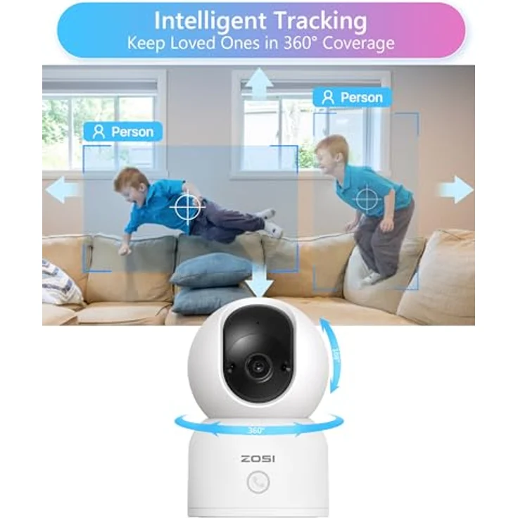ZOSI 2K WLAN Überwachungskamera Innen, 360° Schwenkbare Kamera Indoor für Baby, 2,4/5Ghz WiFi, KI Personenerkennung, Auto-Tracking, One-Touch-Call, C518 – Bild 5