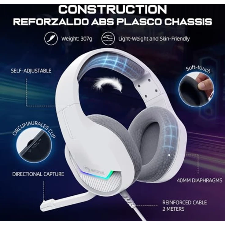 Marvo HG8936 Rosa, Kabelgebundenes Gaming-Headset mit Mikrofon, 3,5 mm Klinke und USB, Pink – Bild 5