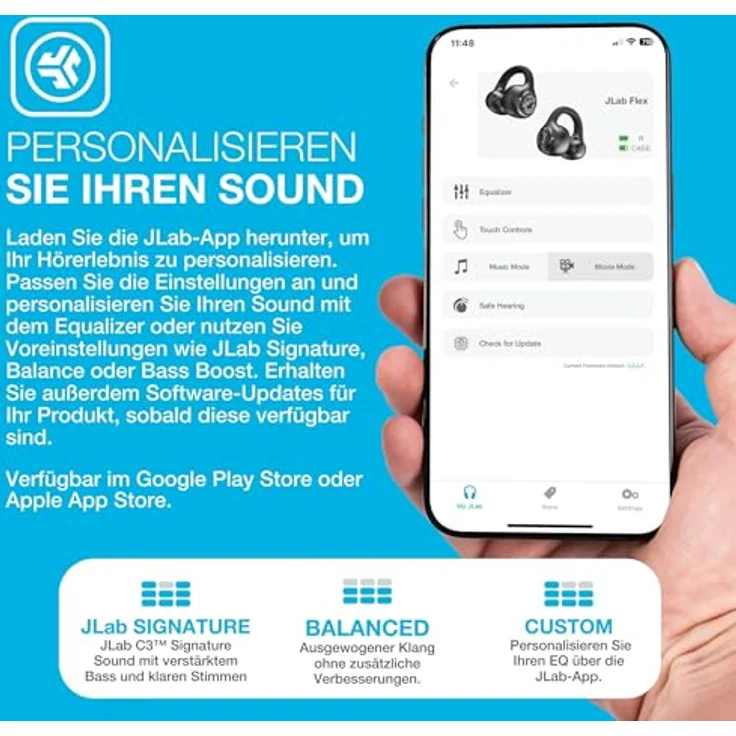 JLab Open Sport Kopfhörer - Kabellose Open-Ear Sportkopfhörer mit Ohrbügeln, 26 Stunden Laufzeit, IP55 Schweißresistent, Bluetooth Multipoint, Schwarz – Bild 4