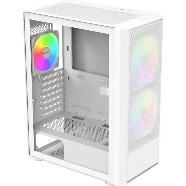 Montech X X2 Plus, Midi Tower PC, Weiß, ATX/micro ATX/Mini-ITX, mit RGB-Beleuchtung und Seitenfenster