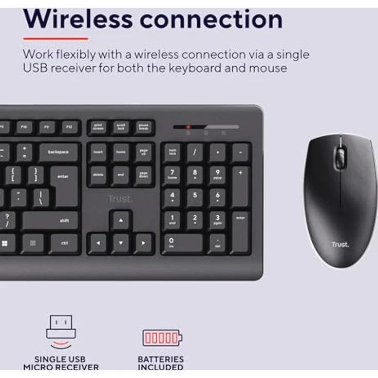 Trust Primo Funk Tastatur, Maus-Set Deutsch, QWERTZ Schwarz – Bild 3