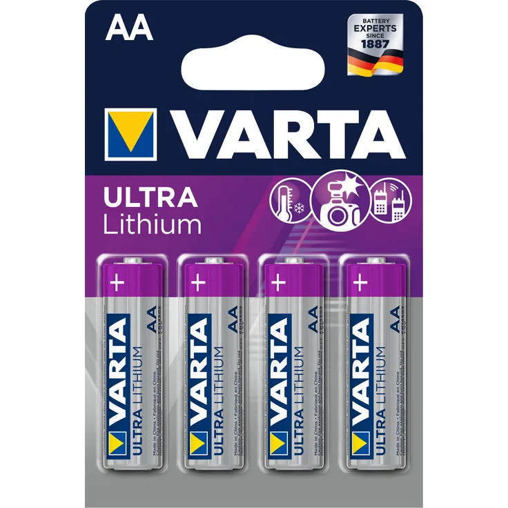 Varta Ultra Lithium AA Mignon Batterie 4er Blister, 1,5V leistungsstark und langlebig