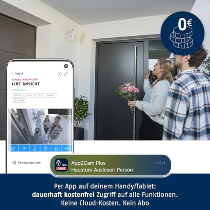 ABUS PPIC46520W, Kabellose WLAN IP Überwachungskamera mit LED-Außenleuchte und Gegensprechanlage, integrierte microSD-Karte, intelligente Bewegungserkennung, weiß – Bild 4