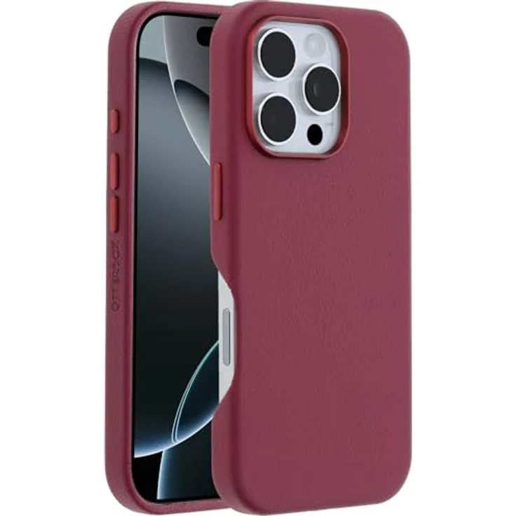 OtterBox Symmetry Series Cactus Leather MagSafe Hülle für iPhone 16 Pro, stoßfest, sturzsicher, dünne Schutzhülle, 3X getestet nach Militärstandard, Rot – Bild 1