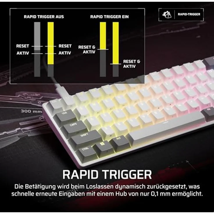 Corsair CLIPPER PRO MINI 60, Gaming-Tastatur mit Hall-Effekt-Schaltern, IP57-zertifiziert, weiß – Bild 4