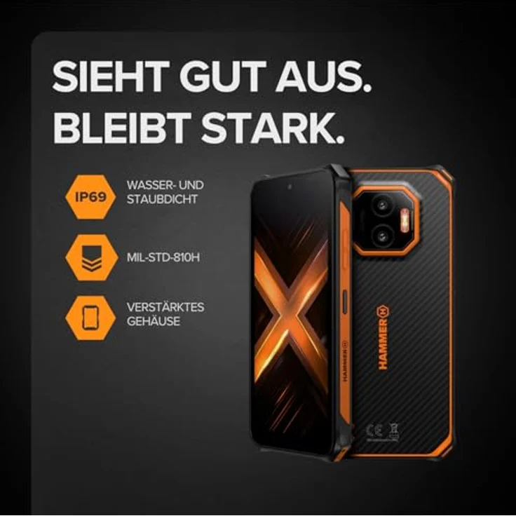 Hammer Energy X2 5G, Rugged Smartphone mit 6,1" Display, 5000mAh Akku, 128GB, IP69, Dual SIM, eSIM – Schwarz – Bild 2