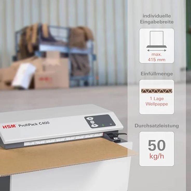 HSM ProfiPack C400 Kartonschredder | Herstellung von Verpackungsmaterial und Füllmaterial für Pakete aus gebrauchten Kartons - kostengünstig und nachhaltig. – Bild 3