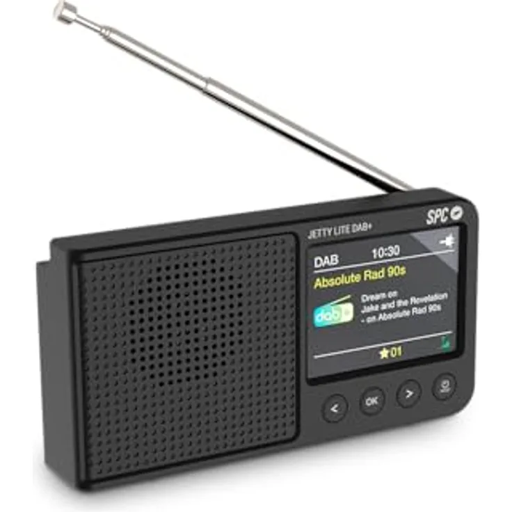 SPC Jetty Lite DAB+, Tragbares Radio mit DAB+/UKW RDS, 80 Speicherplätzen, 2,4" TFT-Farbdisplay, Bluetooth, Kopfhörerbuchse, Akku bis zu 7h, Wecker und Snooze - Schwarz