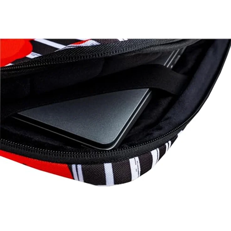 Exacompta Laptophülle 15-16", Notebooktasche aus recyceltem Polyester, rot, wasserabweisend, mit einziehbarem Griff und Gummiband zur Sicherung – Bild 7