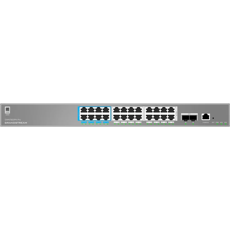 Grandstream GWN7803PH Pro, Layer 2++ Managed Switch mit 24 Gigabit RJ45 (PoE/PoE+) und 2 SFP-Uplink-Ports, 4000 VLANs Support
