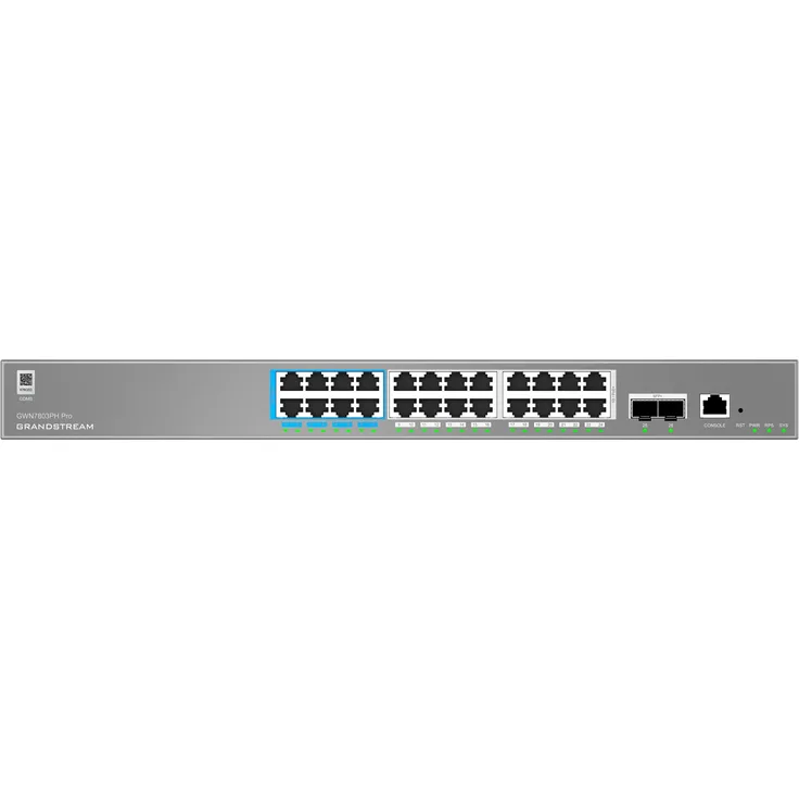 Grandstream GWN7803PH Pro, Layer 2++ Managed Switch mit 24 Gigabit RJ45 (PoE/PoE+) und 2 SFP-Uplink-Ports, 4000 VLANs Support