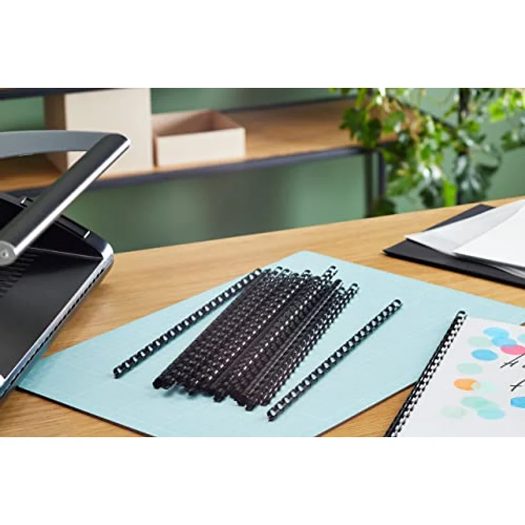 Fellowes Binderücken für Plastikbindung, 8 mm Durchmesser, 21 Ringe, für A4 Dokumente, schwarz, Packung mit 100 Stück – Bild 5