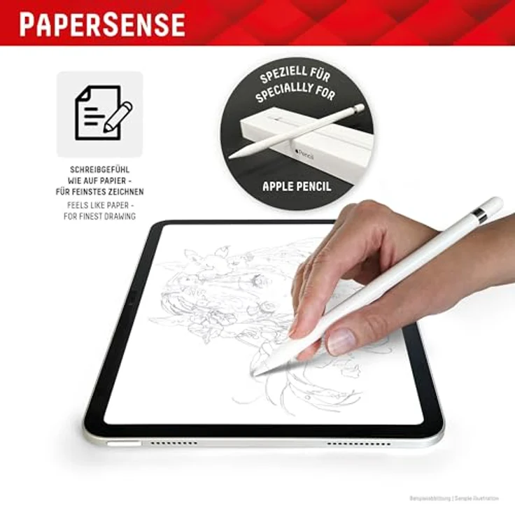 Displex TABLET PAPERSENSE für iPad (7./8./9. Gen.)/Air (3. Gen.), wiederablösbare Schreibfolie und Zeichenfolie mit Paper Feeling für ein Schreibgefühl wie auf Papier, inkl. Filz-Schutzhülle – Bild 3