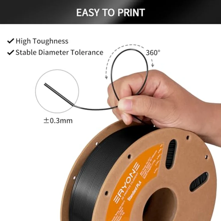 ERYONE PLA Filament 1.75 mm, 3D Drucker Filament mit Maßgenauigkeit +/- 0,03 mm, 1 kg Spule, schwarz, tangle-free – Bild 5