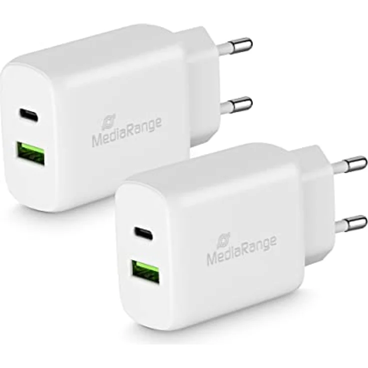MediaRange 25W Steckdosen-Ladegerät mit USB-A und USB-C Ausgang, weiß – Bild 5