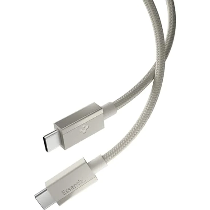 Spigen Essential USB-C to USB-C 60W Fabric Cable, 1.5m, Natural Titanium mit 60W Unterstützung – Bild 1