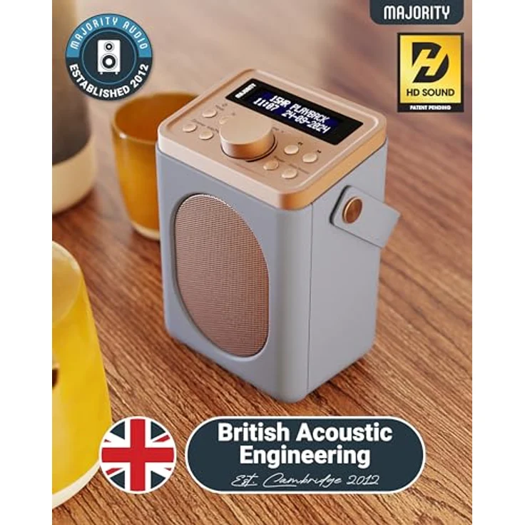 MAJORITY Little Shelford DAB Plus Radio, Küchenradio mit Bluetooth, 15 Stunden Batteriebetrieb, Doppelalarm, Grau – Bild 2
