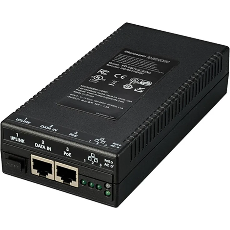 Microchip PD-9501GCS/AC-EU, Gigabit Ethernet Transceiver mit PoE-Funktionalität, 3 Ports, schwarz – Bild 1