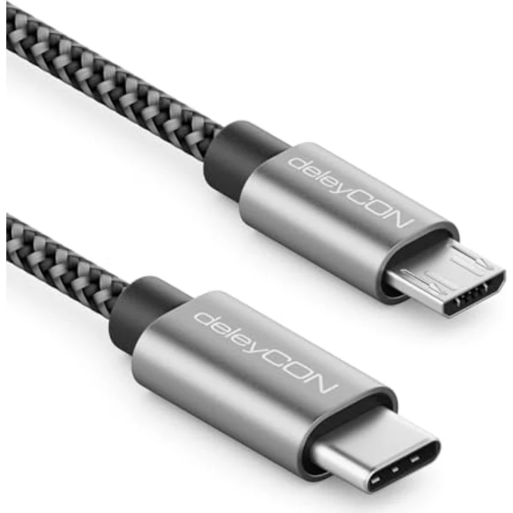 deleyCON 1m USB C auf Micro USB Kabel Adapter, Ladekabel & Datenkabel mit 2,1A Schnellladefunktion, für Smartphones, Tablets, Notebooks – Schwarz – Bild 1