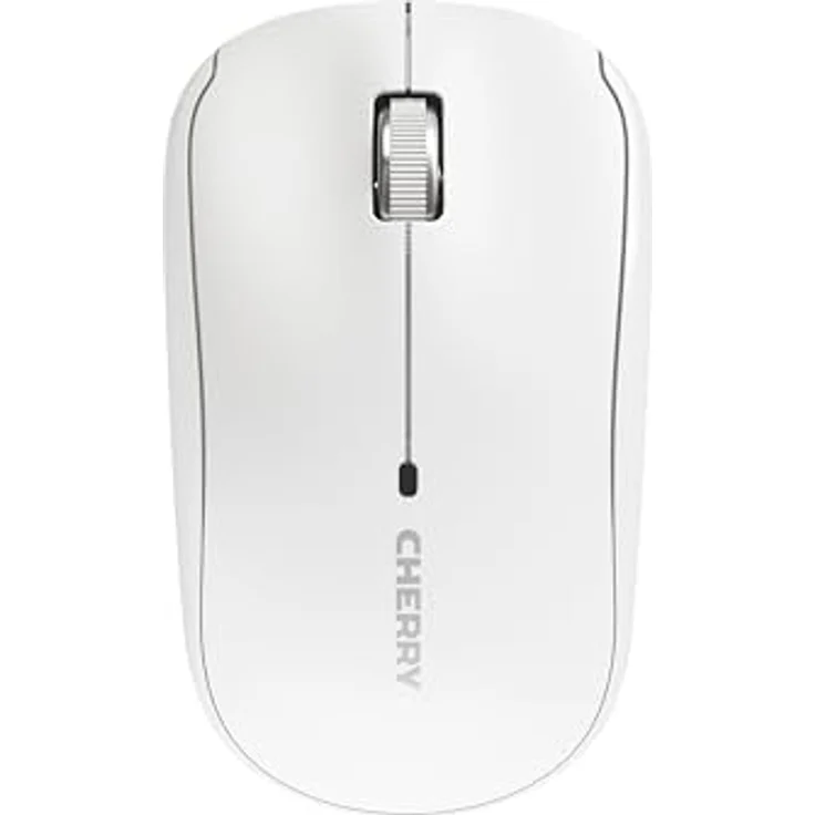 CHERRY MW 2200 Kabellose Laptop-Maus, 2,4 GHz Funk, Beidhändig Bedienbar, 1300 dpi, Verchromtes Scrollrad, inkl. Transporttasche, Batteriebetrieben, Weiß – Bild 1