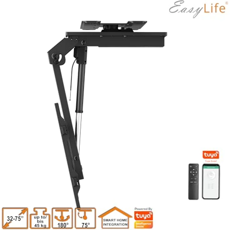 EasyLife EL-DHM-DSND75S V2, Elektrische TV Deckenhalterung drehbar & schwenkbar, 37-75 Zoll, VESA 600x400, Schwarz, Smart Home Integration – Bild 5