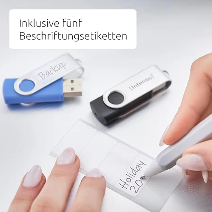 Intenso Basic Line 5X 16 GB USB-Sticks, USB 2.0, 5er Pack mit Beschriftungsetiketten in Gelb, Grün, Schwarz, Blau & Orange, silberner Metallbügel – Bild 5