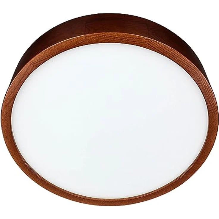 Licht-Erlebnisse Deckenlampe ARBARO Glas Holz rustikal Ø37 cm E27 blendarm 2-flammig Modern flache Deckenleuchte, Treppenhaus - Braun & Satiniert – Bild 4