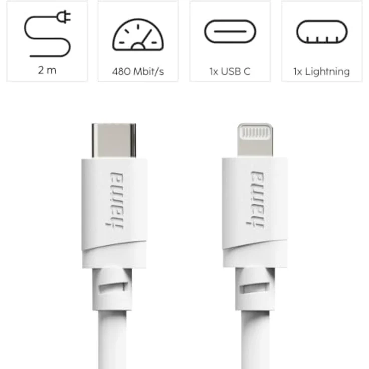 Hama USB-C - Lightning Ladekabel, 2m, Weiß, Schnellladekabel für Apple Geräte mit 480 Mbit/s Datenübertragung – Bild 2