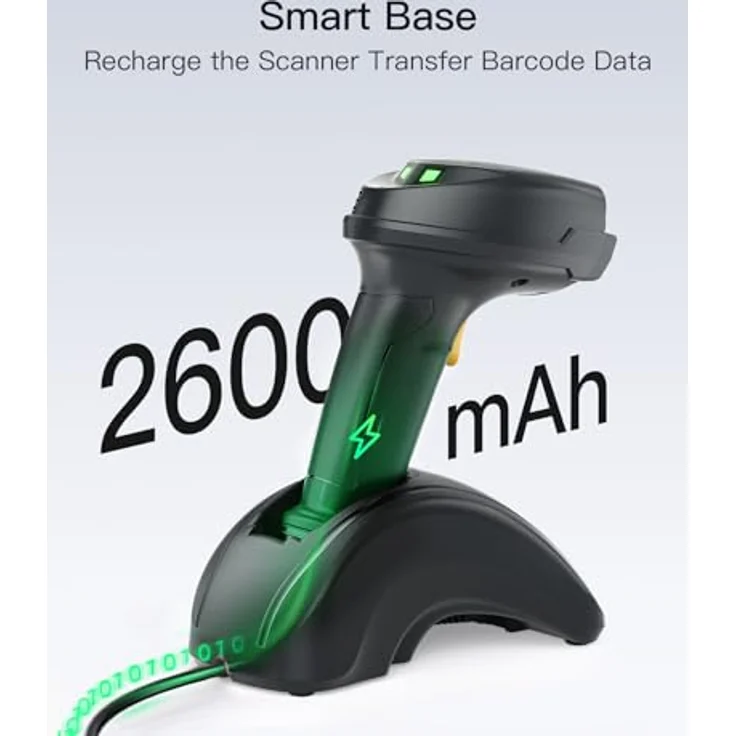 Inateck 560B Barcodescanner, Grau, mit Datentransferstation, 1D/2D Barcode-Unterstützung, 100 Scans/Sekunde, 12 Stunden Akkulaufzeit – Bild 3