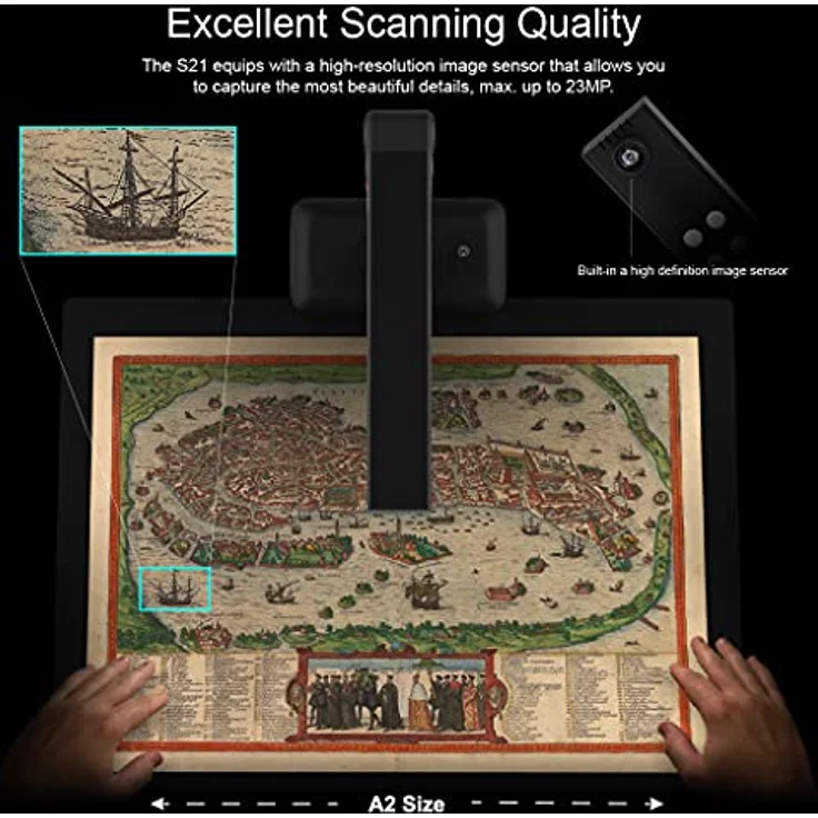 Viisan S21 A2 Overhead-Scanner für Großformatige Dokumente & Bücher bis DIN-A2, 23MP Auflösung, OCR Texterkennung, Twain - Windows & Mac – Bild 11