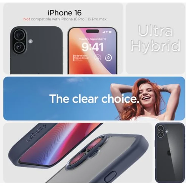 Spigen iPhone 16 Hülle [Anti-Yellowing] Ultra Hybrid Case Transparent Dünn Slim - Navy Blue – Bild 2