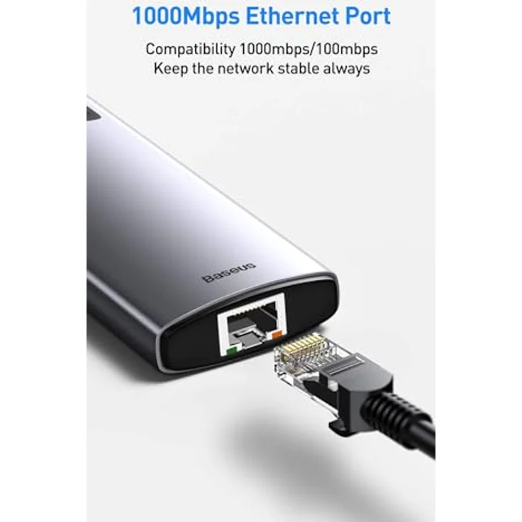 Baseus Metal Gleam 6 in 1 Multifunktions-PC/Phone Hub Adapter Grau, USB Type C Eingang, USB Type A 3.0 X 3 Ausgang, Reisegröße – Bild 5