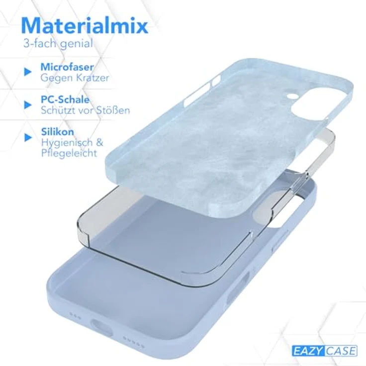 EAZY CASE Premium Silikon Handyhülle für iPhone 16, Slimcover mit Kameraschutz, 3-Schichten Aufbau, Softcase, Hell Blau – Bild 5