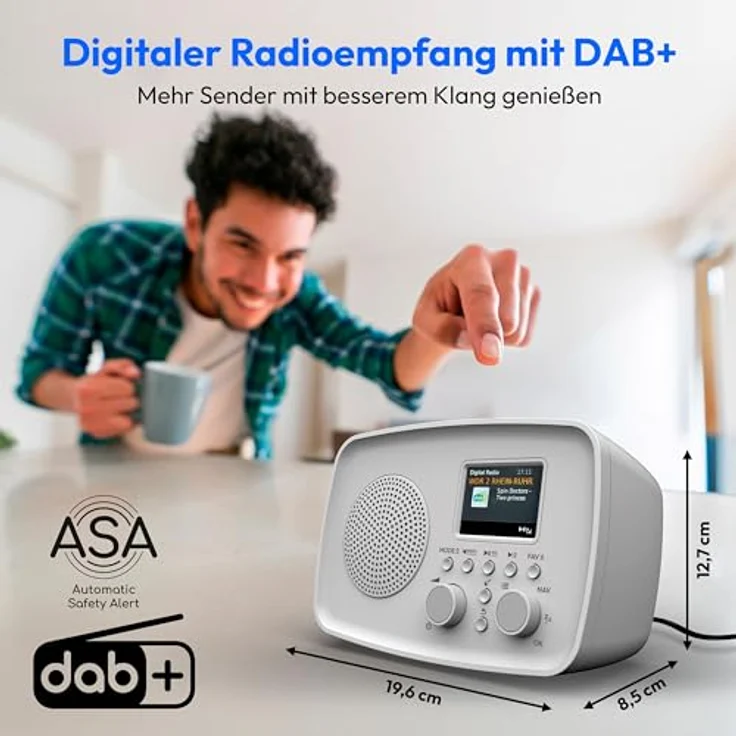 MEDION DAB+ Radio DRE-1, DAB Plus und UKW Radio mit Bluetooth 5.3, Tropfwasserschutz, Teleskopantenne, Weckfunktion, grau – Bild 2