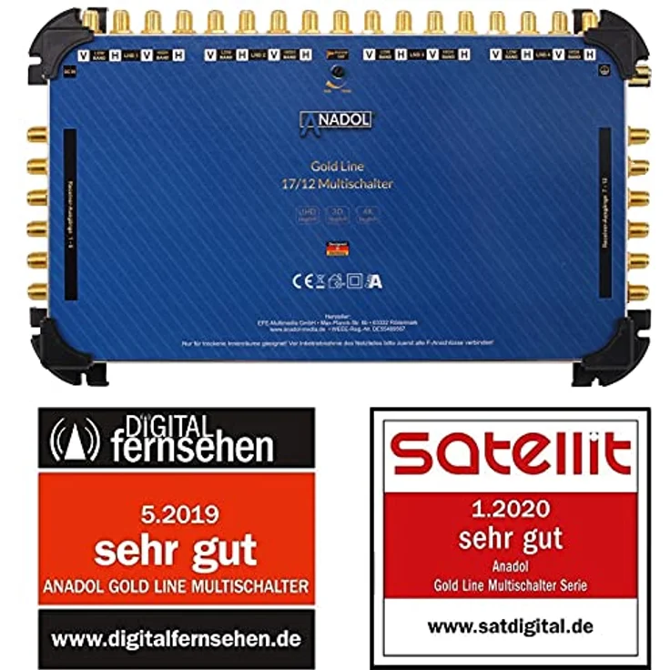 [Test 2X SEHR GUT*] Anadol Gold Line 17/12 Multischalter - für 4 Satelliten & 12 Teilnehmer - Sat Switch, sparsam Multiswitch - Digital, 4K UHD, externes Netzteil + Aufdrehhilfe + 29 F-Stecker – Bild 2