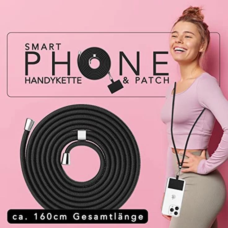 Nalia HoldMe Air, Handykette Universal für Smartphones, 160 cm Lanyard mit verstellbarer Schlaufe und Edelstahlhaken – Bild 2