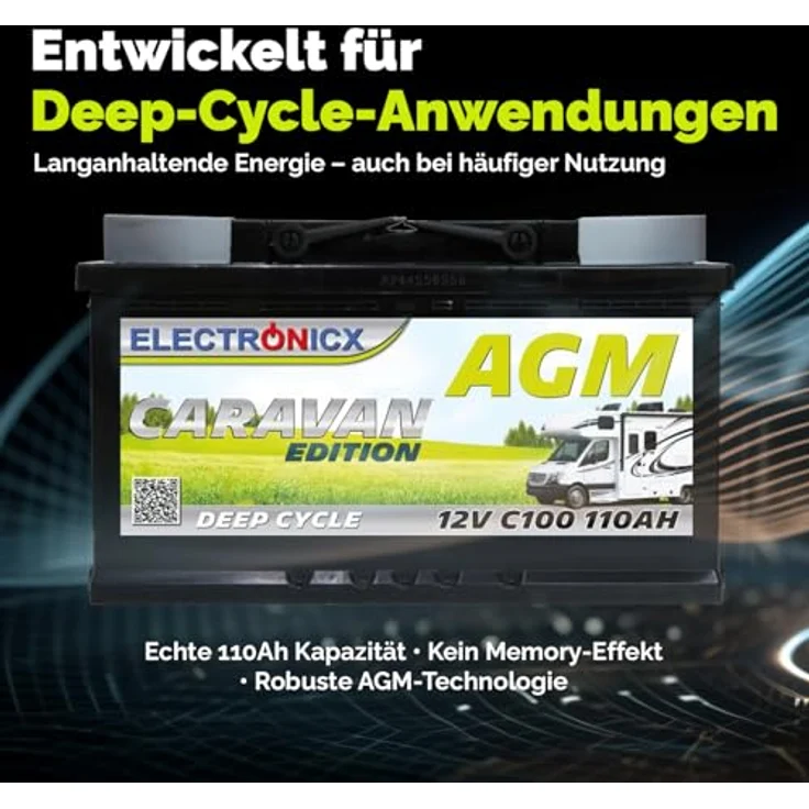 Electronicx Caravan Edition AGM Batterie 110AH, wartungsfreie 12V Versorgungsbatterie für Wohnmobile und Boote – Bild 2