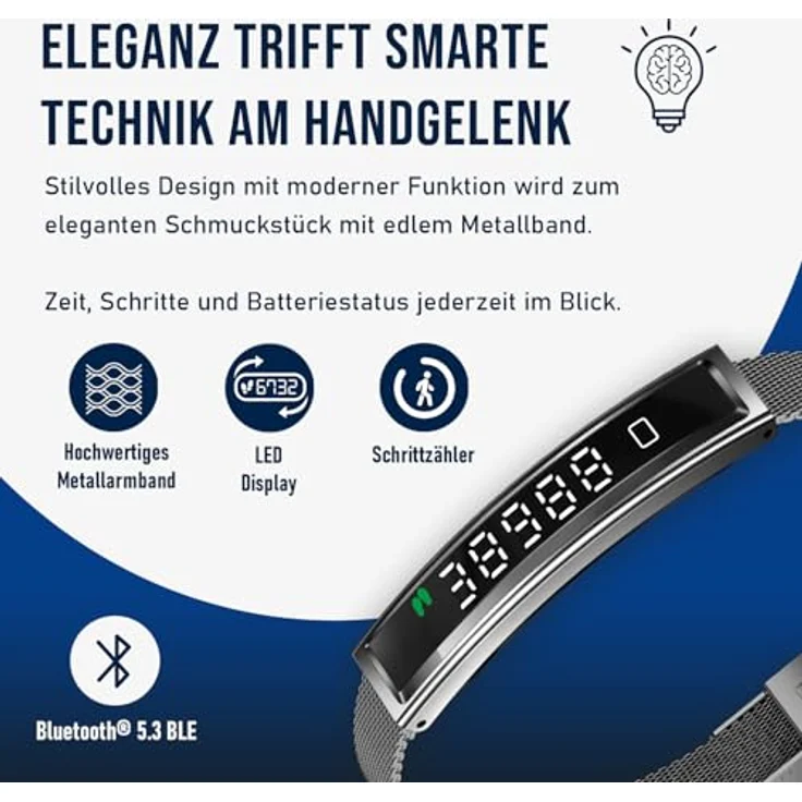 Fontastic Smartband Luxis, LED-Display Fitness Tracker mit Pulsmesser, SpO2, Blutdruck, Schlaftracker, Schrittzähler, Metallband und Silikonband (Roségold), App Fyri Nxt, BT 5.3, 1ATM – Bild 3