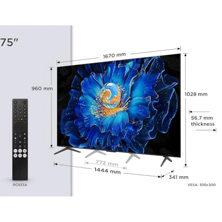 TCL 75C61KS 75 Zoll QD-Mini LED TV, 4K HDR Premium, Smart Google Fernseher mit Dolby Atmos, Onkyo 2.1 Sound System, Game Master – Bild 2