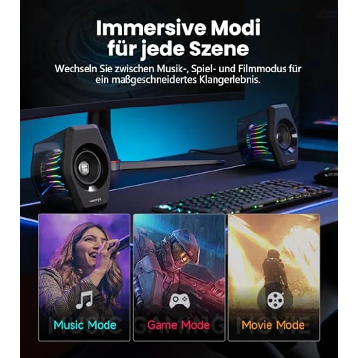 Edifier G2000 Pro 2.0 RGB Gaming-Lautsprecher, 64W Leistung, Virtual 7.1 Surround Sound, Bluetooth 5.4/USB-C/AUX für PC, PS5, Schwarz – Bild 5