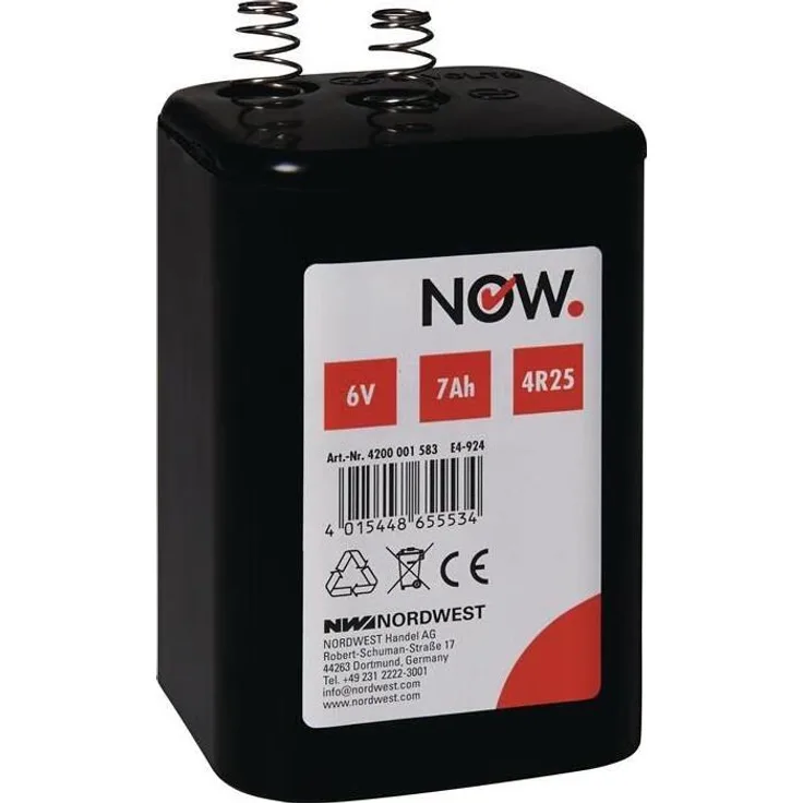 Now Blockbatterie 6 V 7 Ah für Baustellenleuchten und Handscheinwerfer, 24 Stück, Zink/Kohle